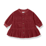 1 + in the Family REGINA burgundy baby corduroy dress with a button placket and gathered skirt