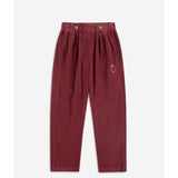 Bobo Choses Curious Owl corduroy pants in burgundy organic cotton, front pleats, relaxed leg