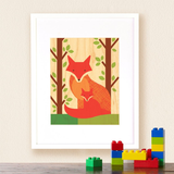 Petit Collage Print on Wood Fox & Baby 11x14"