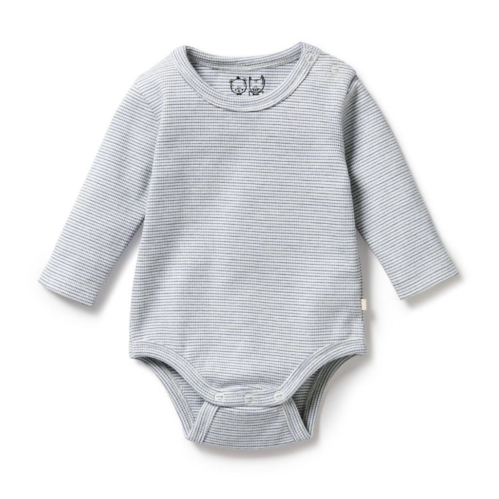 Wilson & Frenchy Organic Stripe Rib Long Sleeved Bodysuit Rain Drop