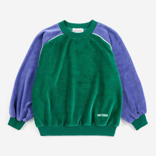 Bobo Choses Color Block sweatshirt in green cotton terry cloth, panelled colour blocks, loose fit
