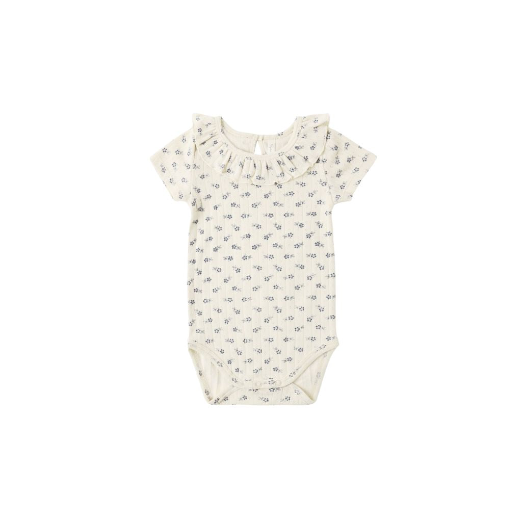 Rylee + Cru Ruffle Collar Bodysuit Blue Ditsy