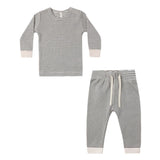 Quincy Mae Waffle Top + Pant Set Midnight Microstripe