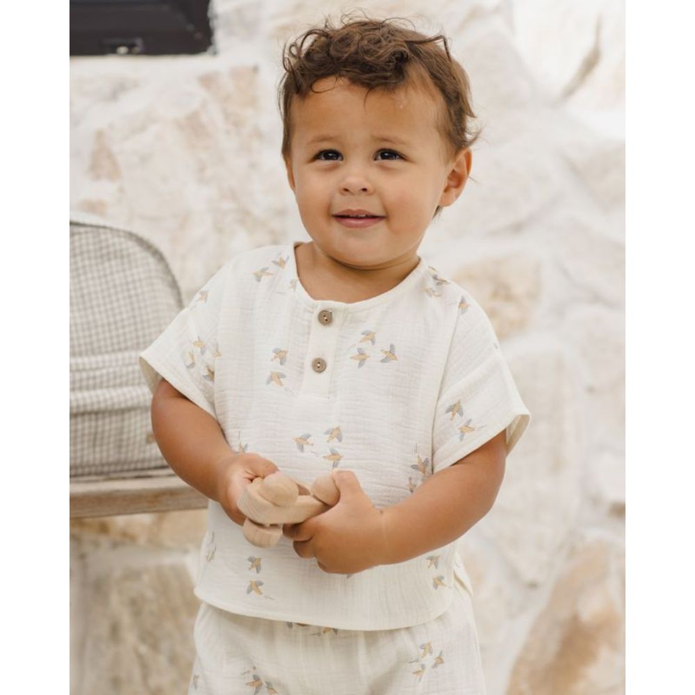 Quincy Mae Woven Boxy Top and Short Set Birds