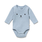 Wilson & Frenchy Storm Blue Organic Rib Long Sleeved Bodysuit