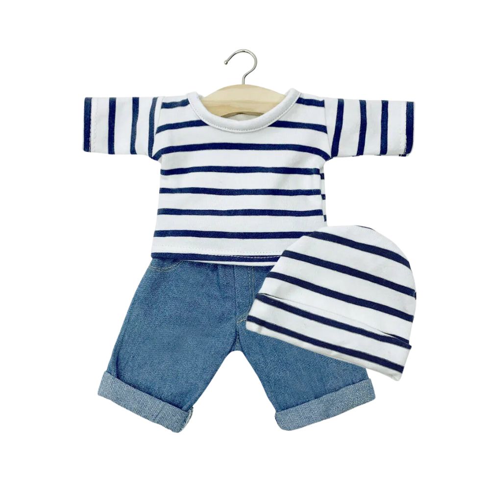 Minikane Clothing for Gordis Dolls 34cm- Blue Striped Sailor Top and Denim Pants set with Hat