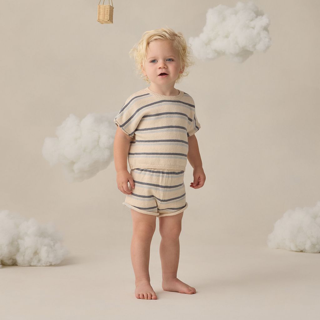 Quincy Mae Relaxed Summer Knit Set Ocean Stripe