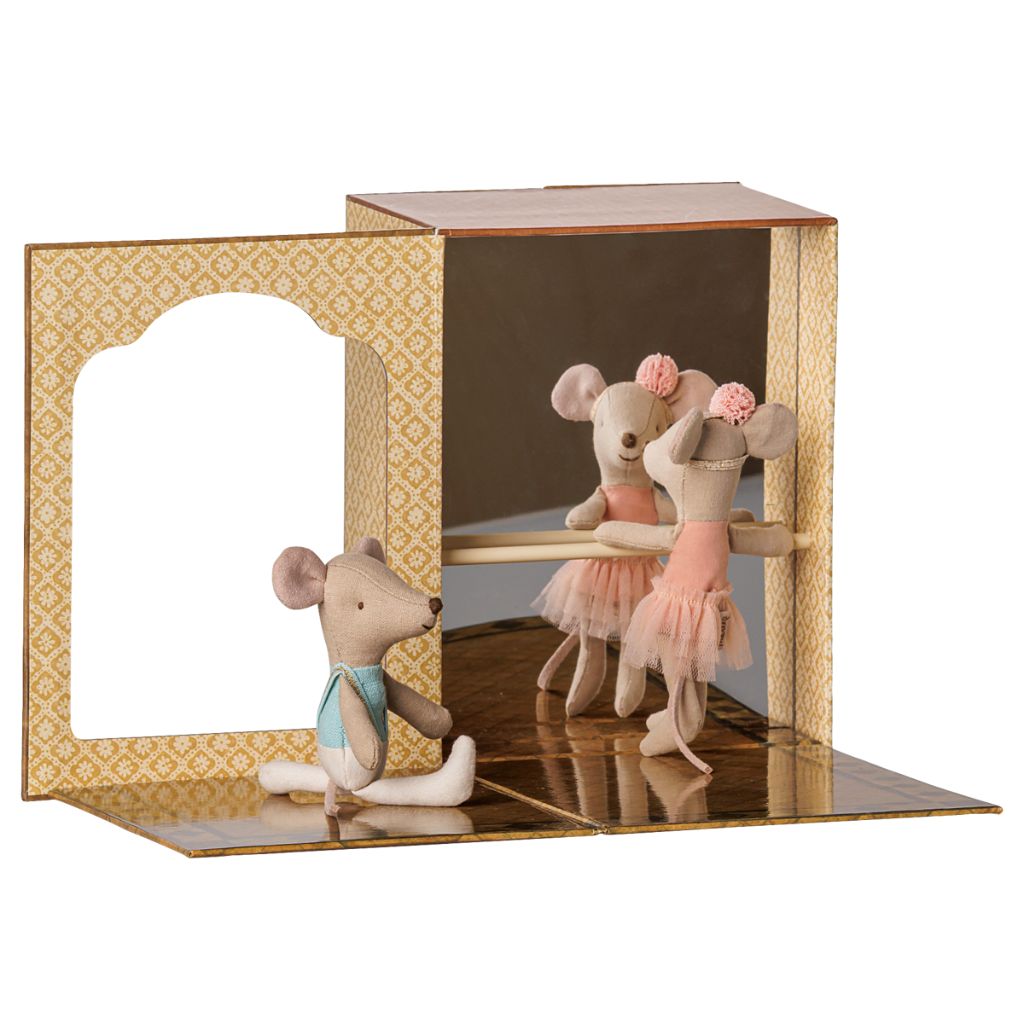 Maileg Ballet mice in dance studio, Little sister and brother