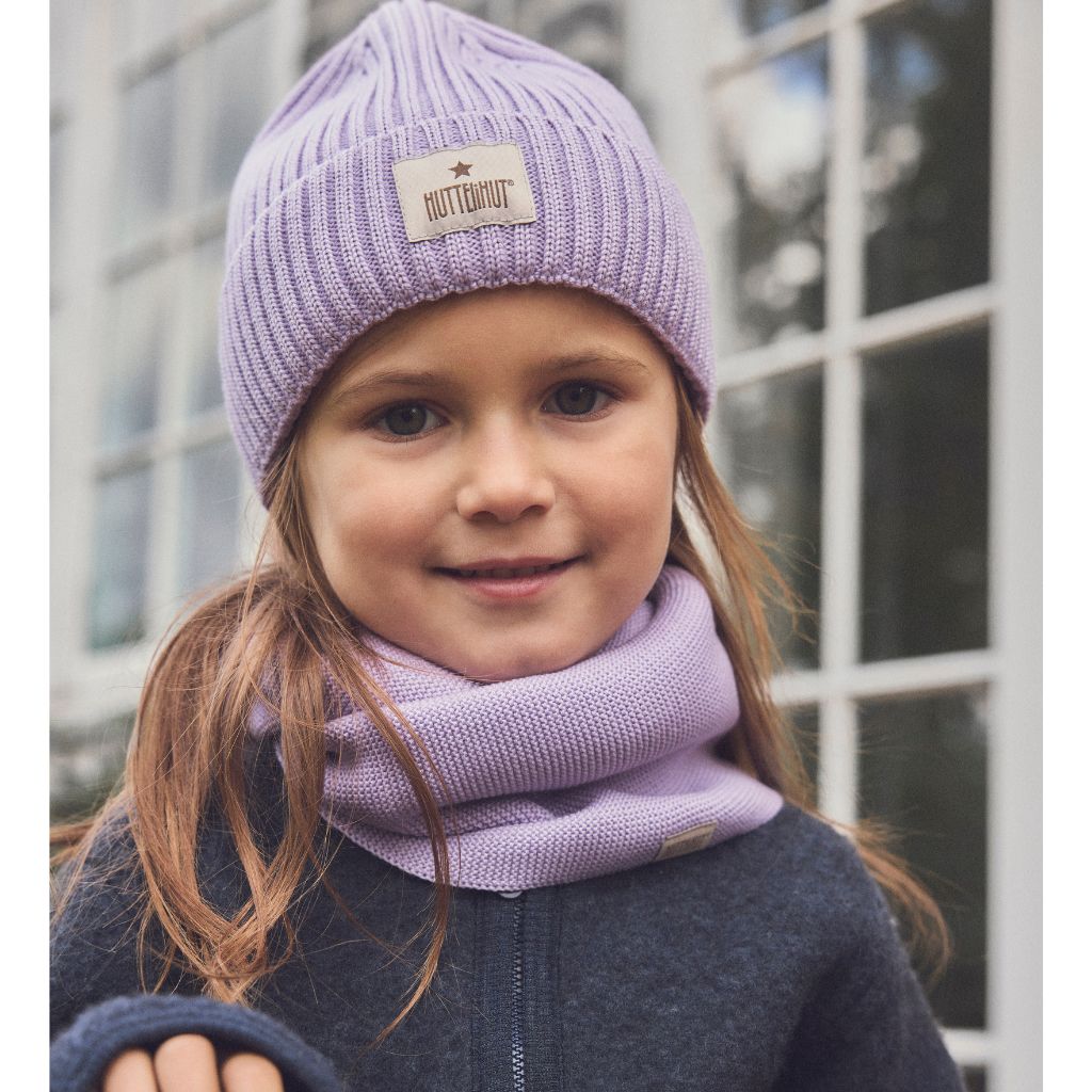 Huttelihut Hat Wool Knit Color Block Purple Rose