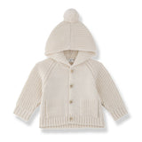 1 + in the Family TOULOUSE ivory newborn hooded cardigan in soft knitwear with button front
