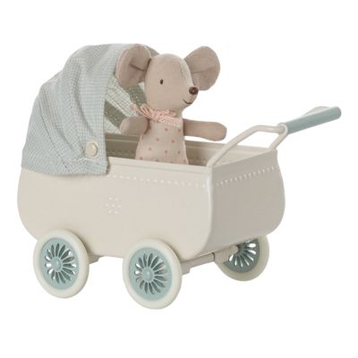 Maileg Pram with baby mouse - Mint