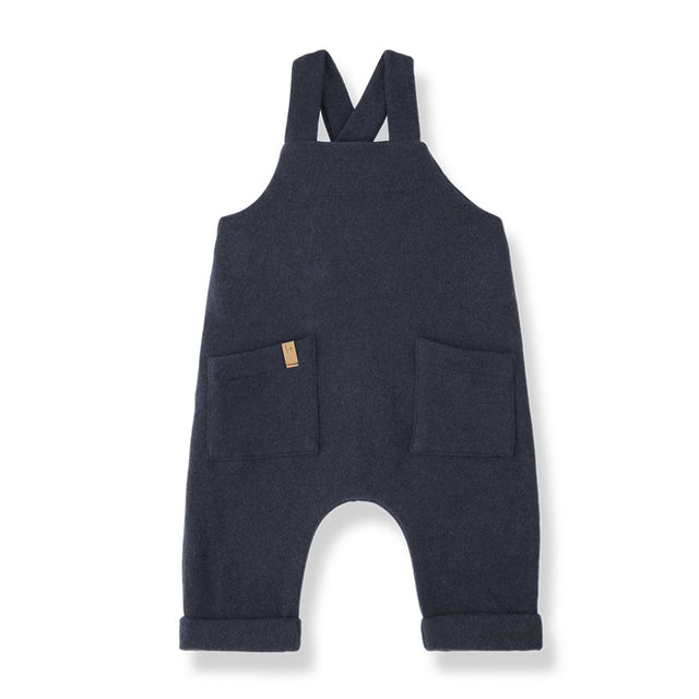 1 + in the Family ALERT navy baby overall in soft plain fleece with shoulder straps and pockets