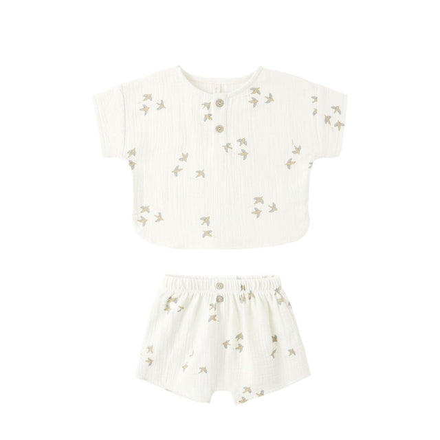 Quincy Mae Woven Boxy Top and Short Set Birds