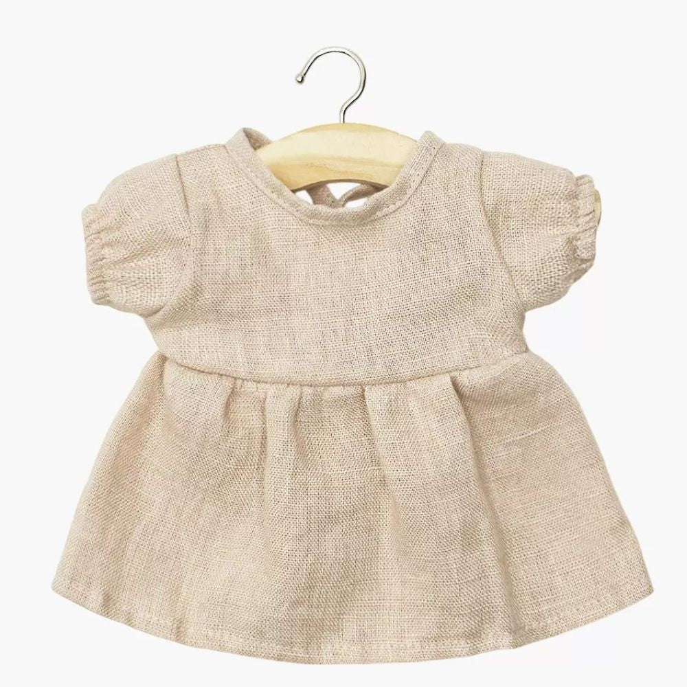 Minikane Babies Collection 28cm- Faustine dress with balloon sleeves in nude washed linen
