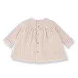 1 + in the Family NANCY blush newborn dress in soft striped fleece with ruffled shoulders