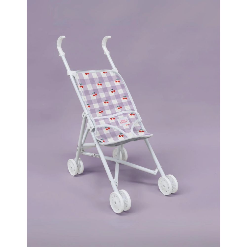 Tiny Harlow Stroller For Doll - Violet Gingham + Cherries