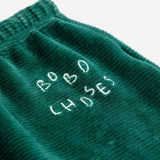 Bobo Choses Baby velvet footed leggings in green organic cotton velvet, built in feet, slim fit