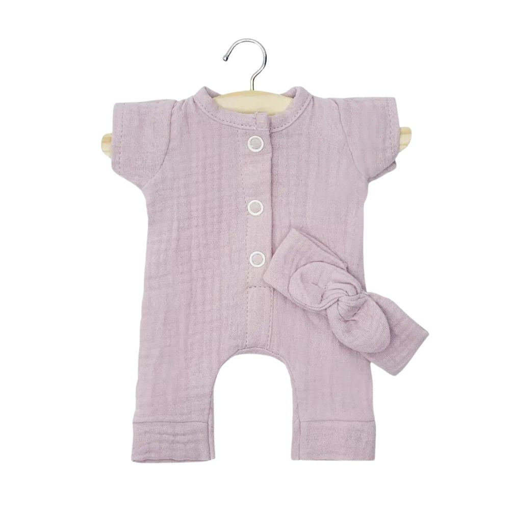 Minikane Babies Collection 28cm- Lili Jumpsuit with Headband in Petal Muslin