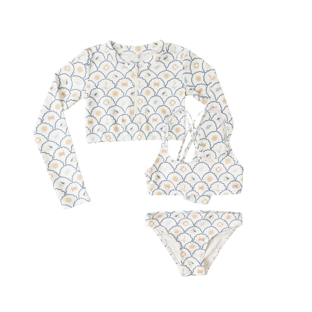 Rylee + Cru Crop Rashguard Set Nautical