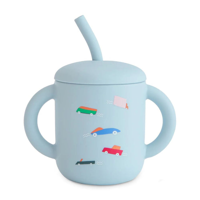 Mushie Silicone Training Cup and Straw  - Retro Cars