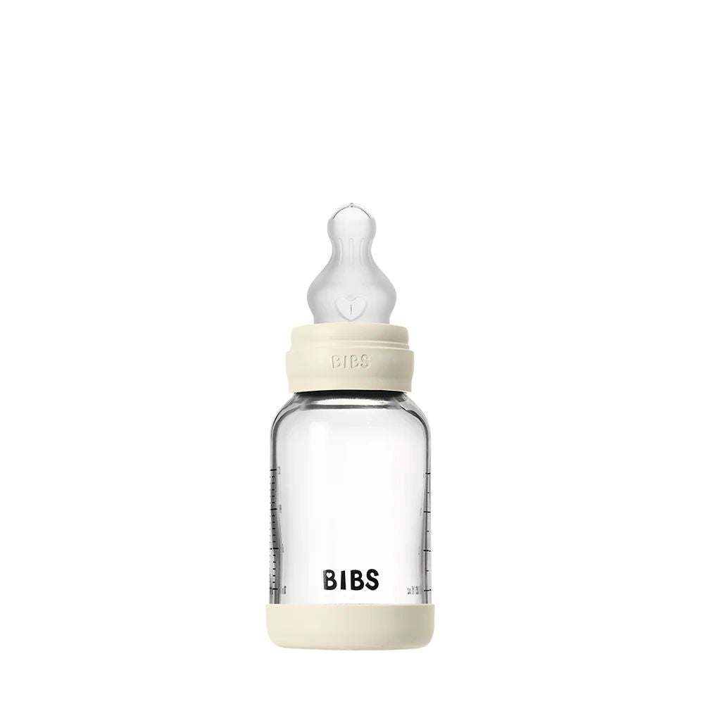 BIBS Glass Baby Bottle Round Silicone 1 pack 120 ml Slow Flow Ivory