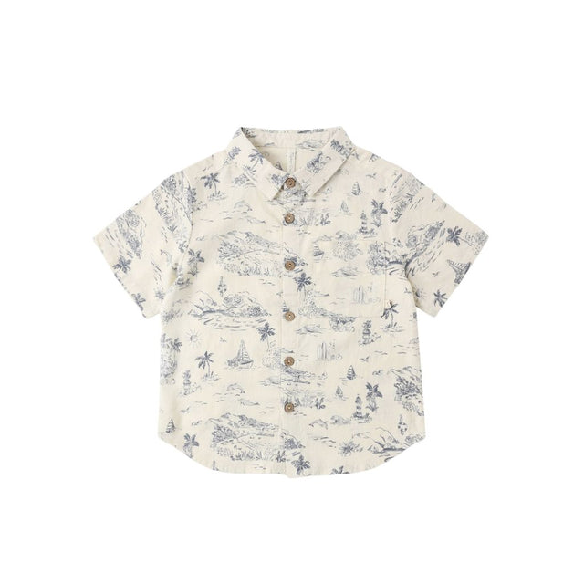 Rylee + Cru Collared Short Sleeve Shirt Ocean Toile