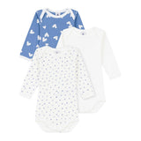 Petit Bateau LS Bodies 3pcs Blue / Hearts