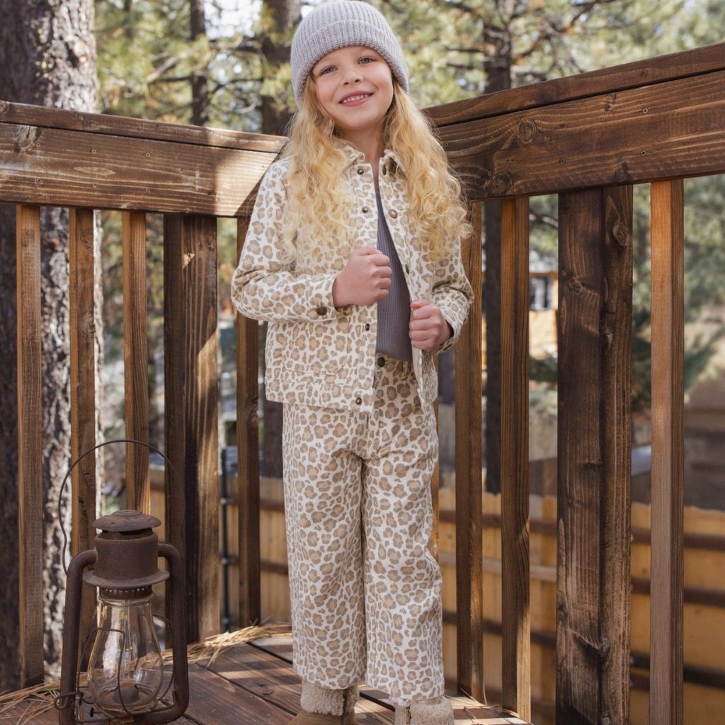 Rylee + Cru Wide Leg Sweatpant Blue Leopard