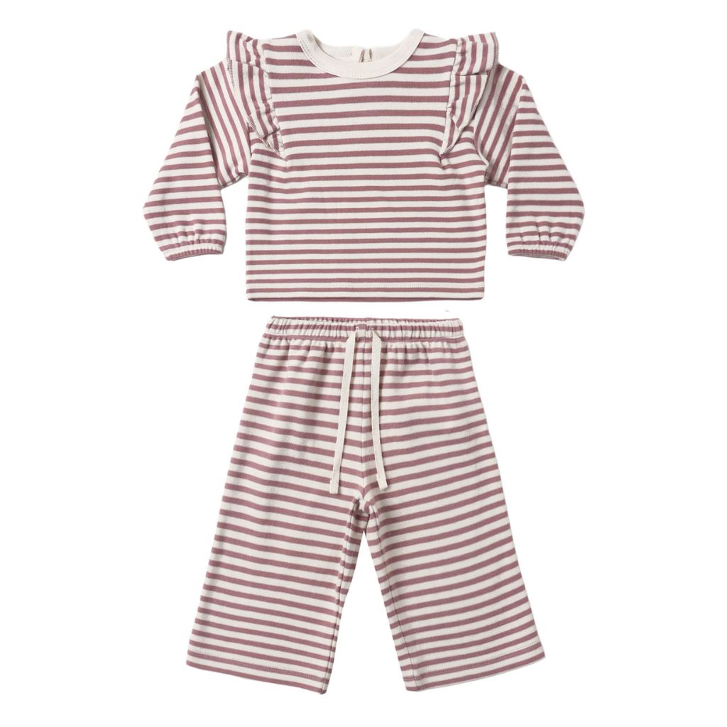 Quincy Mae Ruffle Cozy Set Mulberry Stripe