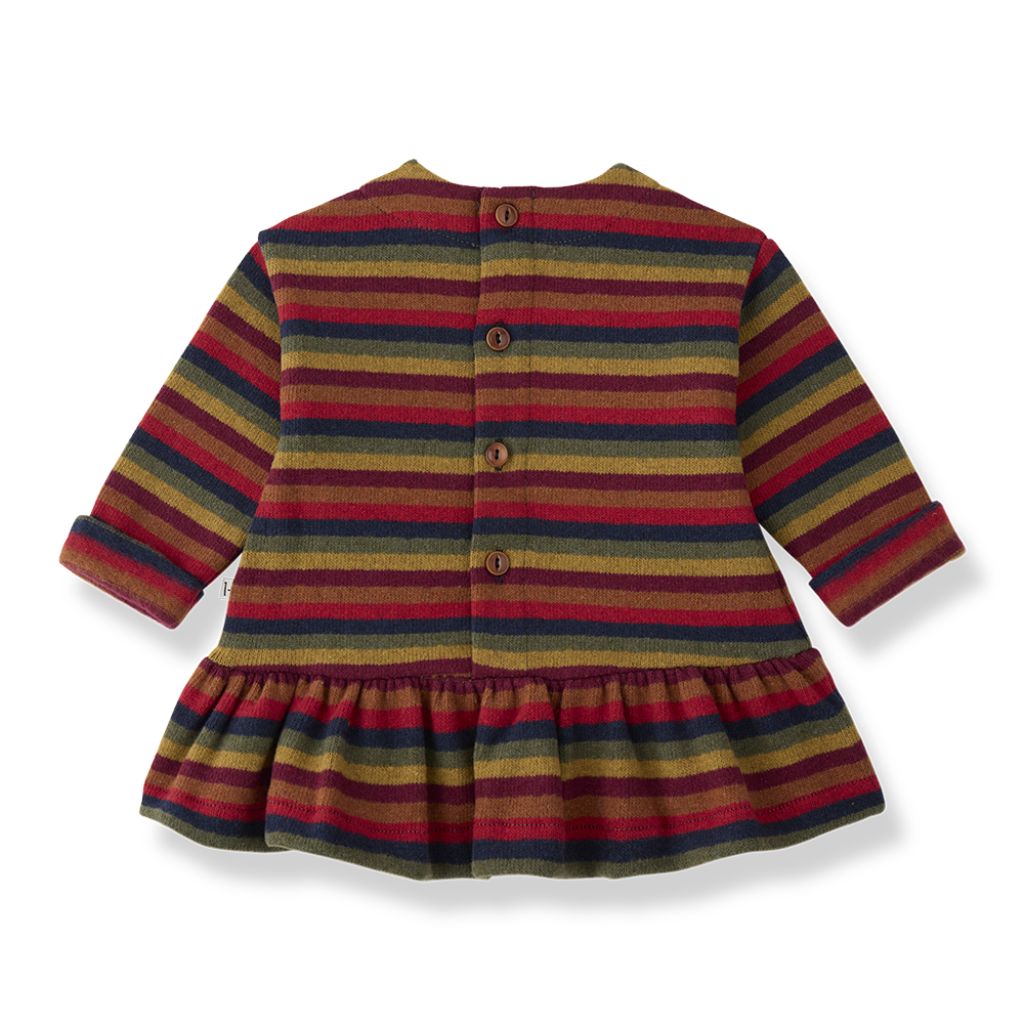 1 + in the Family INUVIK multicolour striped baby dress in soft fleece with a ruffled peplum hem
