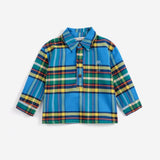 Bobo Choses Baby Plaid shirt in blue cotton, all over plaid check, button front