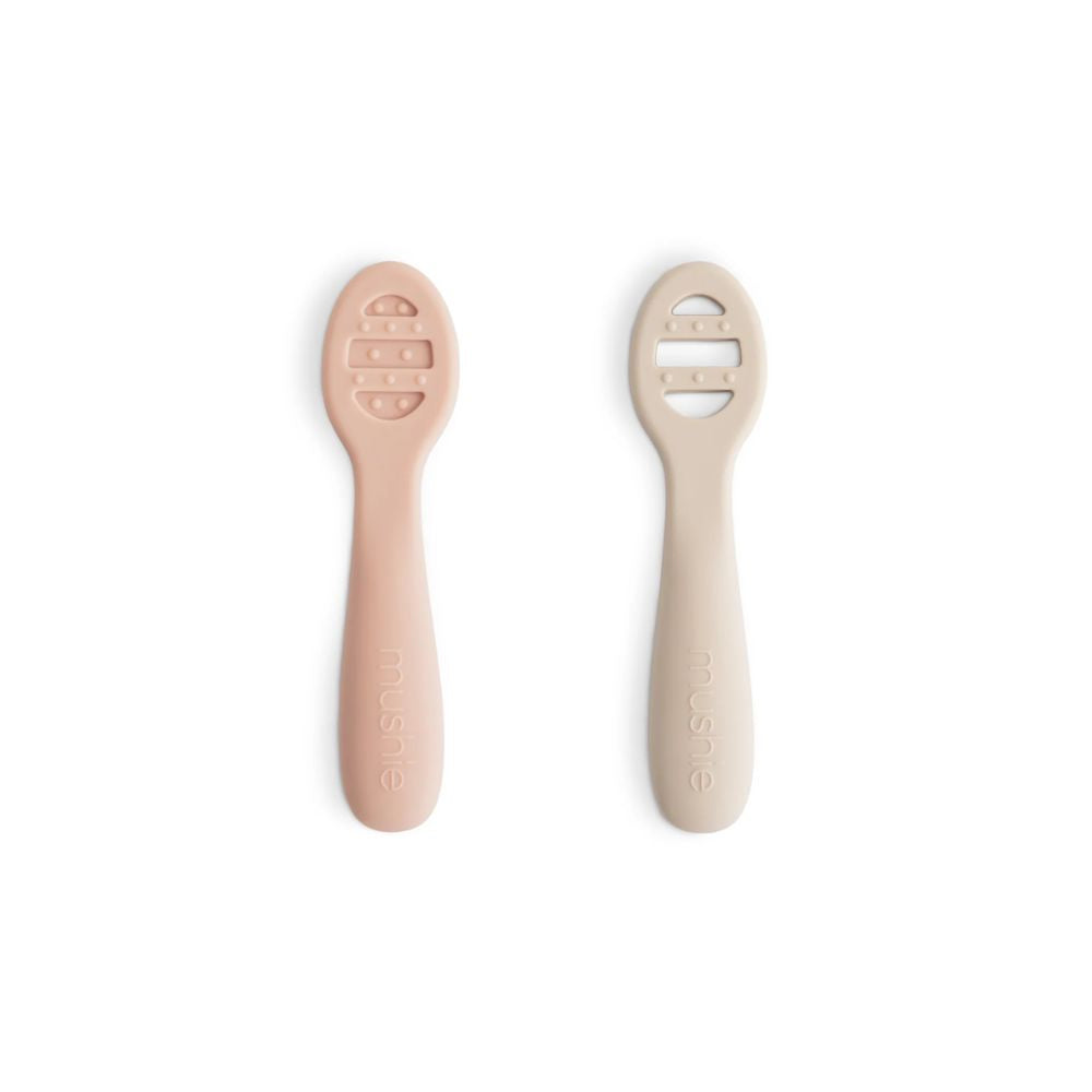 Mushie First Feeding Baby Spoons 2-Pack - Blush/Shifting Sand