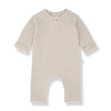 1 + in the Family LAVAL beige newborn jumpsuit in soft striped fleece with fine all-over stripes