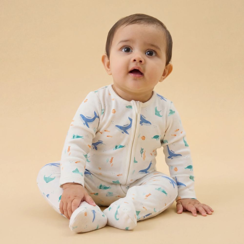 Mori Whale Two Way Zip Up Sleepsuit