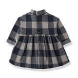 1 + in the Family PERUGIA blue gingham baby dress in fleece with a collar and gathered skirt