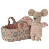 Maileg Baby mouse in Carry Cot - Rose
