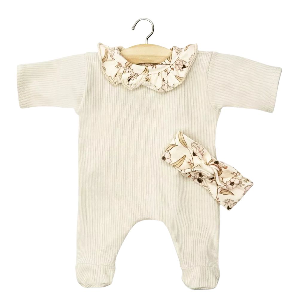 Minikane Clothing for Cuties 36cm- Camille Sleeper in Ribbed Linen Knit/ Janelle Collar and Headband