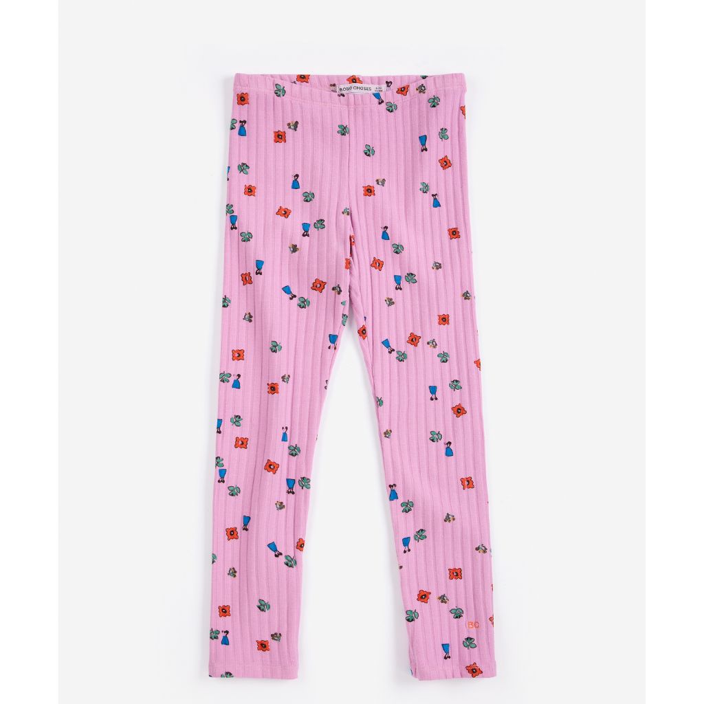 Bobo Choses Blossom leggings in pink stretch cotton, all over floral print, elastic waist, skinny fit