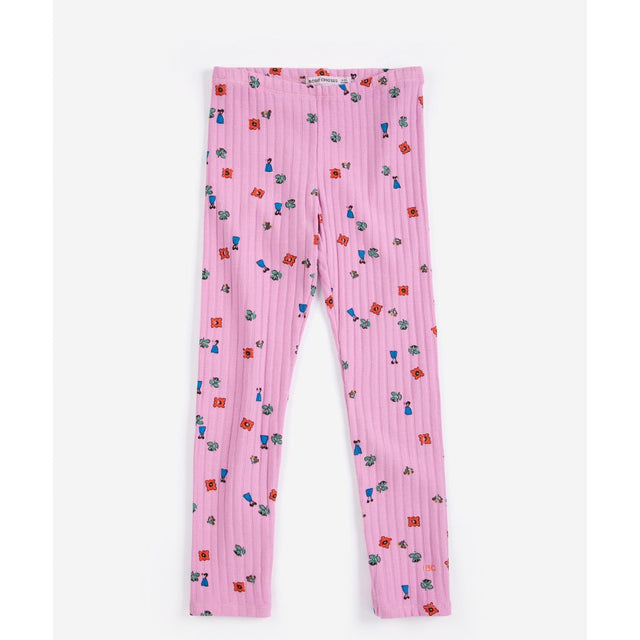 Bobo Choses Blossom leggings in pink stretch cotton, all over floral print, elastic waist, skinny fit