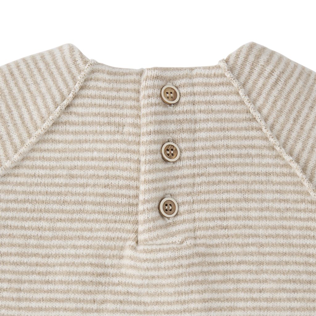 1 + in the Family LAVAL beige newborn jumpsuit in soft striped fleece with fine all-over stripes