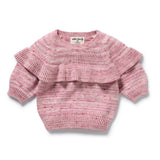 Wilson & Frenchy Rhubarb & Cream Organic Knitted Ruffle Jumper