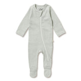 Wilson & Frenchy Organic Stripe Rib Zipsuit with Feet Fern