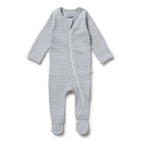 Wilson & Frenchy Organic Stripe Rib Zipsuit with Feet Rain Drop