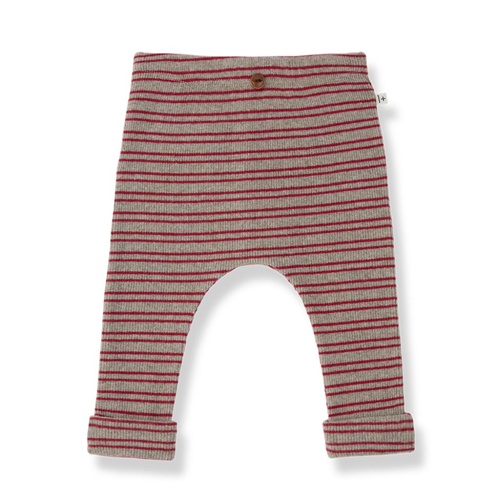 1 + in the Family DEVON burgundy striped baby leggings in rib jersey with fine stripes
