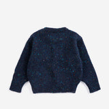 Bobo Choses Baby Pixel Abduction jumper in navy wool blend knit, pixel alien motif, loose fit