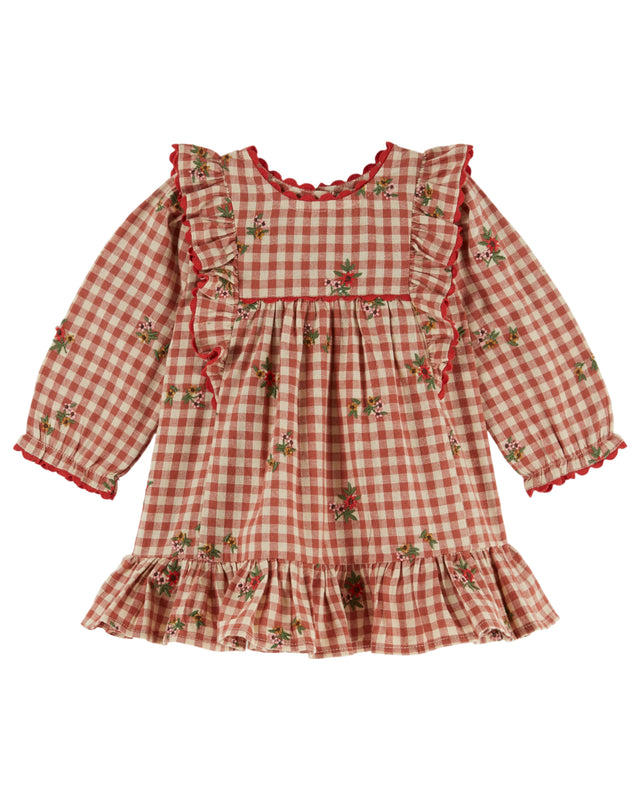 Emile & Ida Gingham Ruffle Embroidery Dress Gingham Embroidery