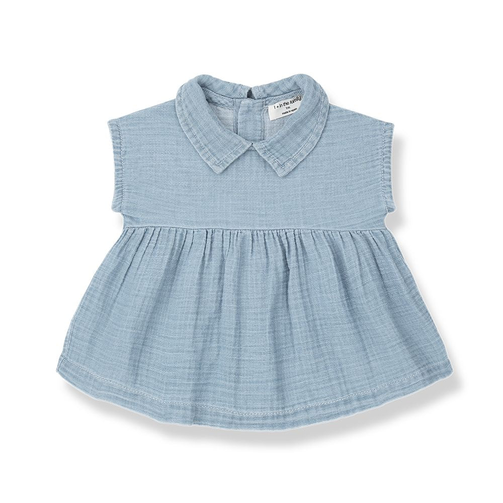 1 + in the Family Newborn ARCADIA Denim Muslin DRESS