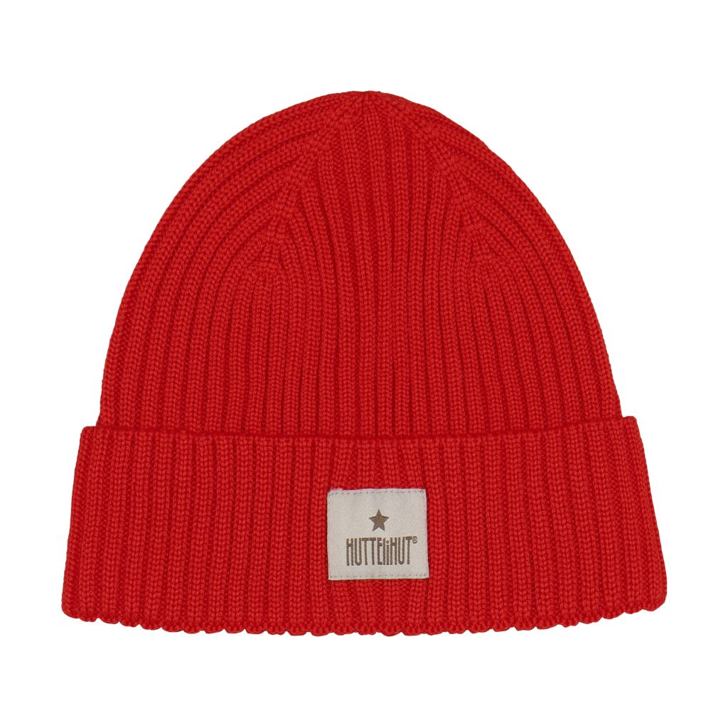 Huttelihut Hat Wool Knit Color Solid Poppy Red