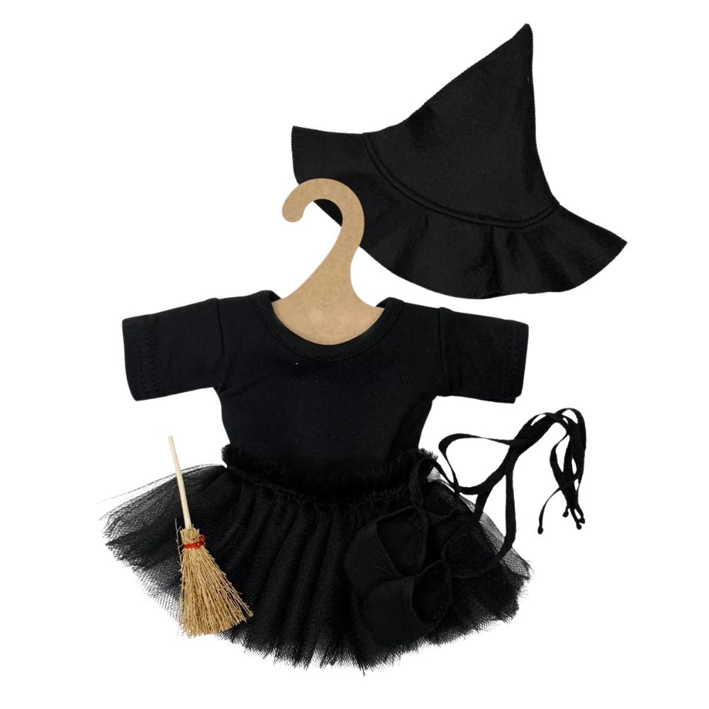Minikane Clothing for Gordis Dolls 34cm - Les P'tits Déguiz' – Little black witch Halloween set with hat and broomsticks