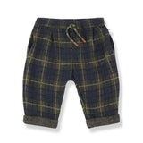 1 + in the Family CHURCHILL navy check baby pants in fleece with a drawstring waist and cuffs